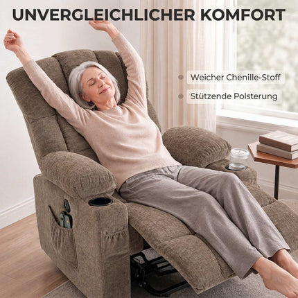 Electric Lift Recliner Chair with Massage and Heat, USB Charging, Brown