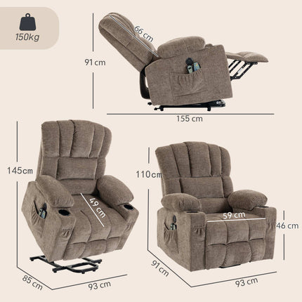 Electric Lift Recliner Chair with Massage and Heat, USB Charging, Brown