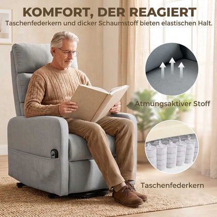 Electric Lift Recliner Chair with Remote Control, 135° Recline, Light Grey