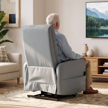 Electric Lift Recliner Chair with Remote Control, 135° Recline, Light Grey