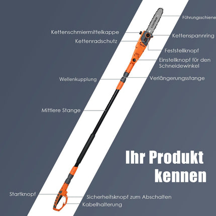 Elektriskais kātu zāģis, regulējams 212-286 cm, daudzleņķa galva
