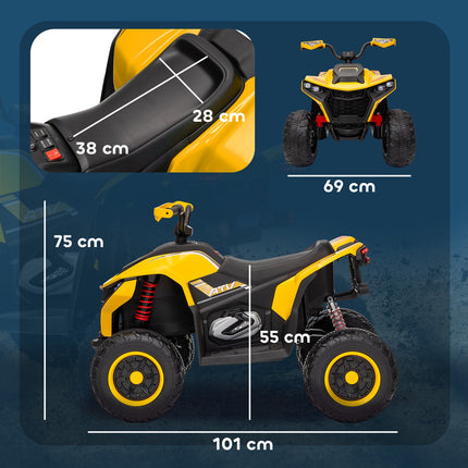 Elektriskais kvadracikls bērniem 12V elektriskais bērnu kvadracikls ar 2 motoriem, 3-6km/h bērnu kvadracikls ar piekari, LED apgaismojumu, bērnu automašīna ar USB, mūzika 3-8 gadus veciem bērniem, dzeltens