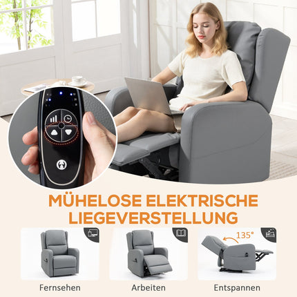 Elektriski regulējams atpūtas krēsls, mākslīgā āda, pelēks, kāju balsts