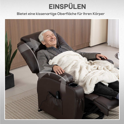 Elektriskais atpūtas krēsls ar pacelšanas mehānismu, tālvadības pulti, krūzīšu turētājiem, brūns