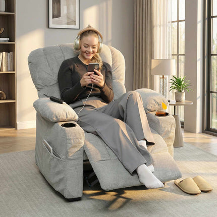 Elektriskais atpūtas krēsls ar USB, atmiņas pozīcijām, pelēks