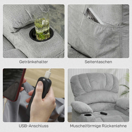 Elektriskais atpūtas krēsls ar USB, atmiņas pozīcijām, pelēks