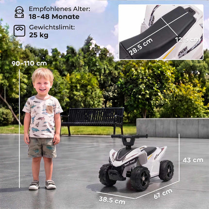 Electric Ride-On Quad for Kids 6V with Lithium Battery, Forward Only, White