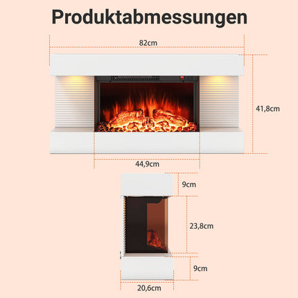 Elektriskais sienas kamīns ar sildītāju un LED gaismām