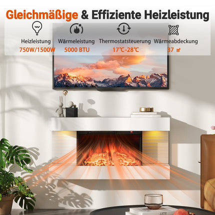 Elektriskais sienas kamīns ar sildītāju un LED gaismām