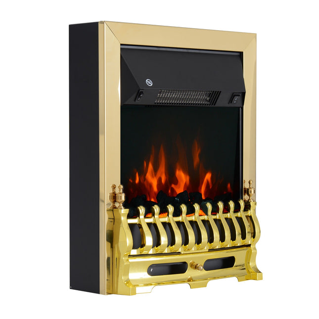 Elektriskais brīvi stāvošais kamīns ar liesmas efektu 1000/2000W 48,2 x 18,5 x 59,2 cm zelta krāsā mājīgiem vakariem