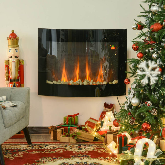 Elektriskā kamīnkrāsns ar 2 jaudas līmeņiem 900/1800 W LED 65 x 11,4 x 52 cm nerūsējošais tērauds melns mājīgam siltumam