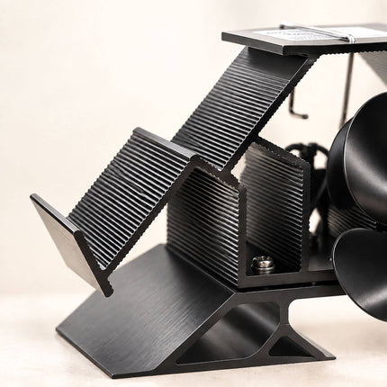 Electricity-Free Twin Motor Stove Fan with 12 Blades, Black Aluminium