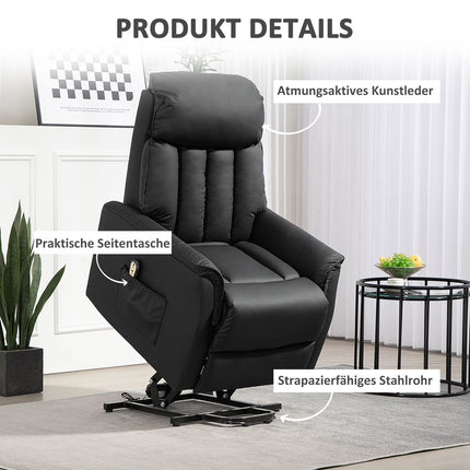 Electric Recliner Chair with Stand-Up Aid, Faux Leather, Black