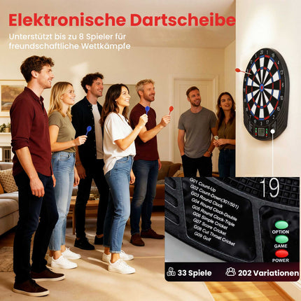 Elektronisks šautriņu dēlis, 1-8 spēlētājiem, LCD displejs, 6 šautriņu komplekti
