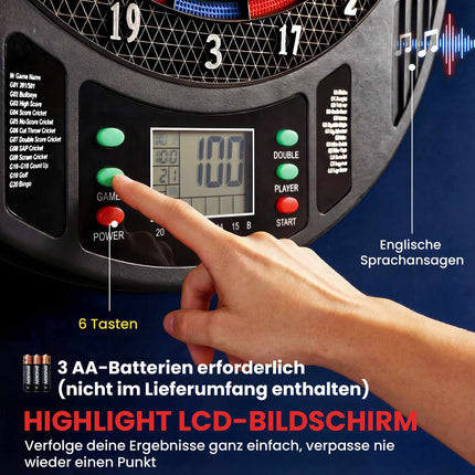 Elektronisks šautriņu dēlis, 1-8 spēlētājiem, LCD displejs, 6 šautriņu komplekti
