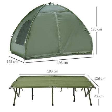 Elevated camping dome tent with air mattress, 193 x 136 x 178 cm