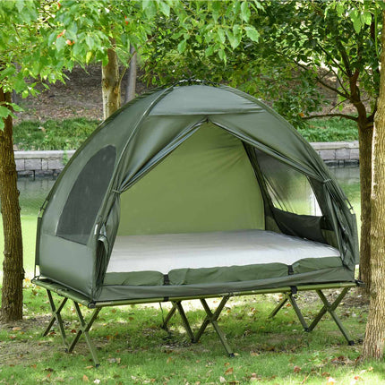 Elevated camping dome tent with air mattress, 193 x 136 x 178 cm