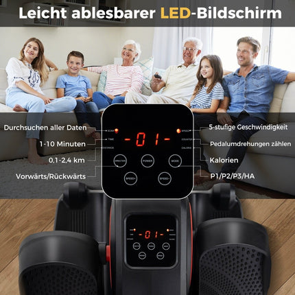 Eliptiskais trenažieris zem galda ar displeju un monitoru, tālvadības pulti, elektriskais pedāļu trenažieris