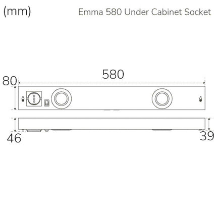 Emma 580 Kitchen bench lighting 2xspot + outlet 3000K 650lm 580cm