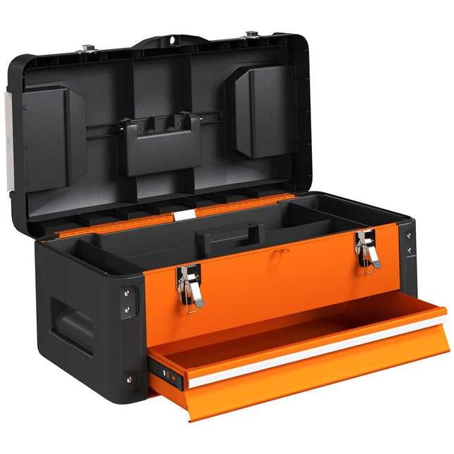 Tukša instrumentu kaste, 49,7 x 25,3 x 23 cm instrumentu kaste ar atvilktni, mini kaste, tērauda, oranža