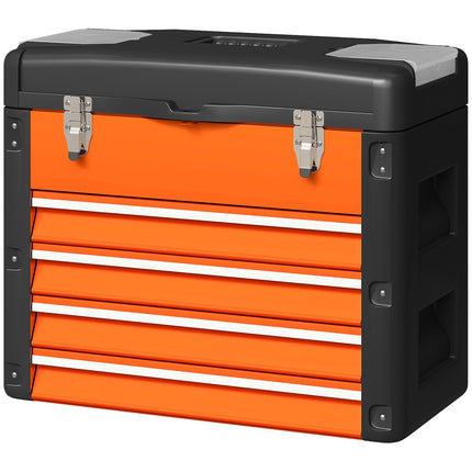 Tukša instrumentu kaste, 49,7 x 25,3 x 40,7 cm, instrumentu kaste ar 4 atvilktnēm, mini kaste, tērauda, oranža