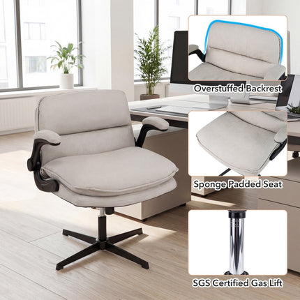 Ergonomisks bēšs biroja krēsls ar atlokāmiem roku balstiem un grozāmu rāmi