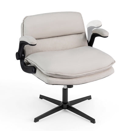 Ergonomisks bēšs biroja krēsls ar atlokāmiem roku balstiem un grozāmu rāmi