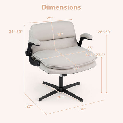 Ergonomisks bēšs biroja krēsls ar atlokāmiem roku balstiem un grozāmu rāmi