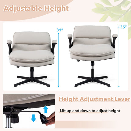 Ergonomisks bēšs biroja krēsls ar atlokāmiem roku balstiem un grozāmu rāmi