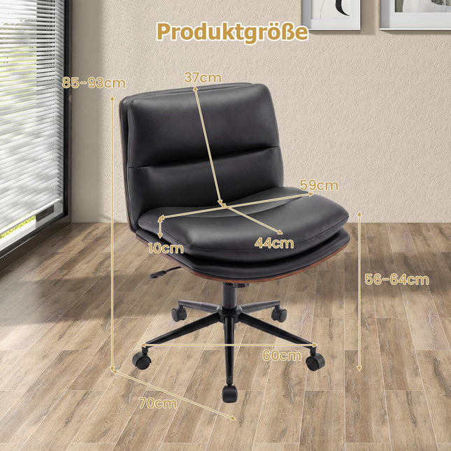 Ergonomisks melns rakstāmgalda krēsls ar riteņiem, bez roku balstiem