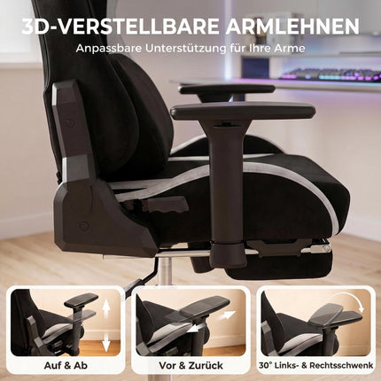 Ergonomic Gaming Chair with Heated Massage Lumbar Cushion, 3D Armrests, Black
