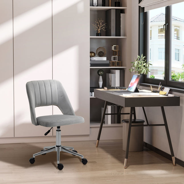 Ergonomisks pelēks samta biroja krēsls ar regulējamu augstumu