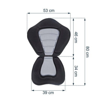 Ergonomisks kajaka sēdekļa spilvens ar regulējamām siksnām, melns-pelēks