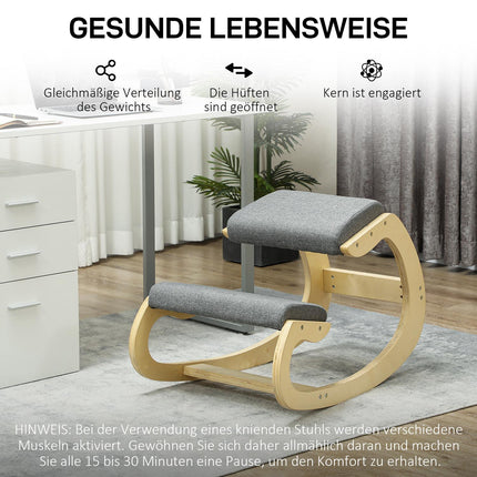 Ergonomisks ceļgalu krēsls, šūpuļkrēsls, rakstāmgalda krēsls mājas birojam, uzlabo stāju, pelēks