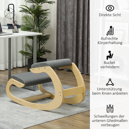 Ergonomisks ceļgalu krēsls, šūpuļkrēsls, rakstāmgalda krēsls mājas birojam, uzlabo stāju, pelēks