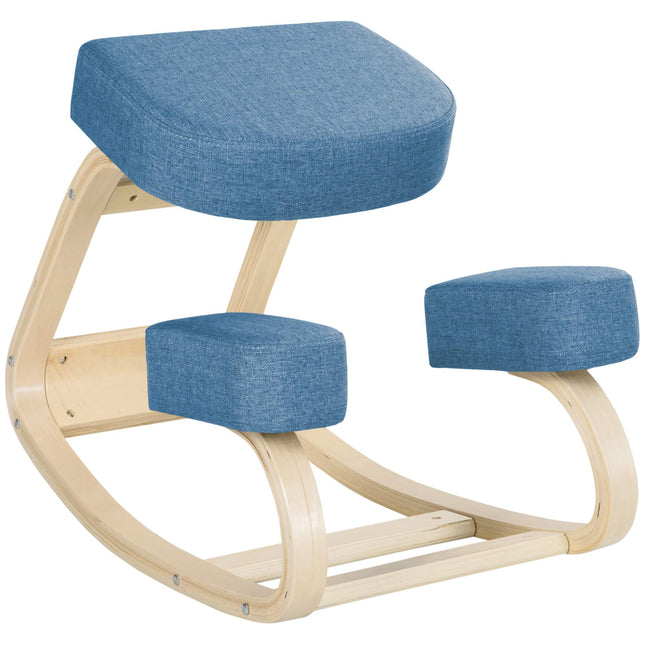 Ergonomisks krēsls ceļos, bērza koks, 120 kg celtspēja, zils