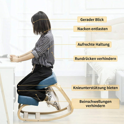 Ergonomisks krēsls ceļos, bērza koks, 120 kg celtspēja, zils