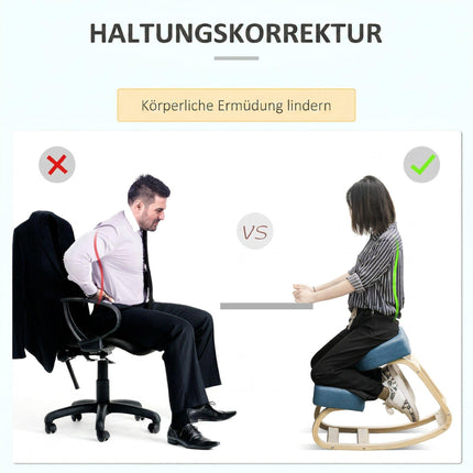 Ergonomisks krēsls ceļos, bērza koks, 120 kg celtspēja, zils