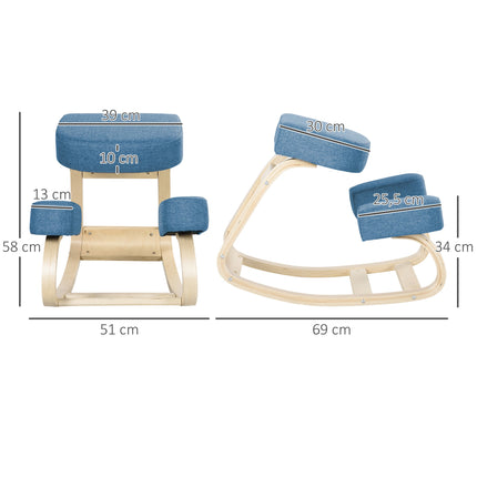 Ergonomisks krēsls ceļos, bērza koks, 120 kg celtspēja, zils