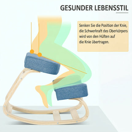 Ergonomisks krēsls ceļos, bērza koks, 120 kg celtspēja, zils
