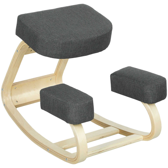 Ergonomisks krēsls ceļos, bērza koks, 120 kg celtspēja, tumši pelēks
