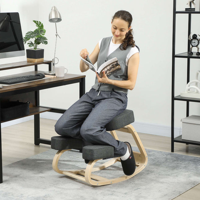 Ergonomisks krēsls ceļos, bērza koks, 120 kg celtspēja, tumši pelēks