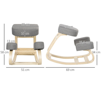 Ergonomisks krēsls ceļos, bērza koks, 120 kg celtspēja, pelēks