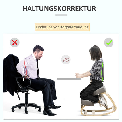 Ergonomisks krēsls ceļos, bērza koks, 120 kg celtspēja, pelēks