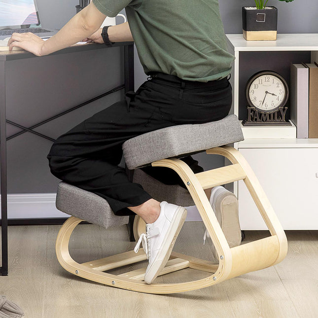 Ergonomisks krēsls ceļos, bērza koks, 120 kg celtspēja, pelēks