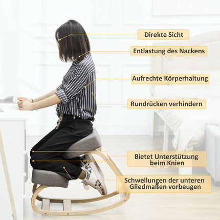 Ergonomisks krēsls ceļos, bērza koks, 120 kg celtspēja, pelēks