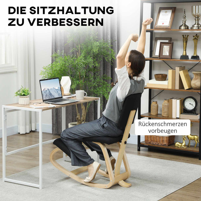 Ergonomisks krēsls ceļos, bērza koks, melns, lietošanai mājās un birojā