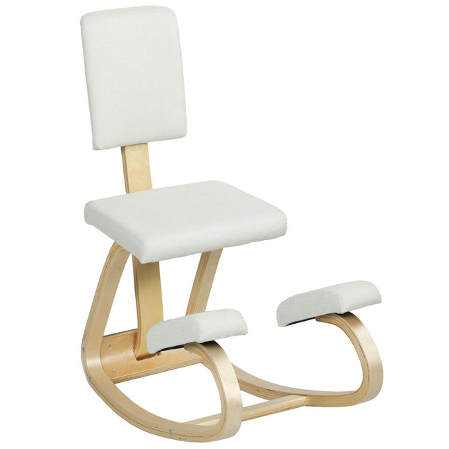 Ergonomisks krēsls ceļos, bērza koka rāmis, krēmbalts