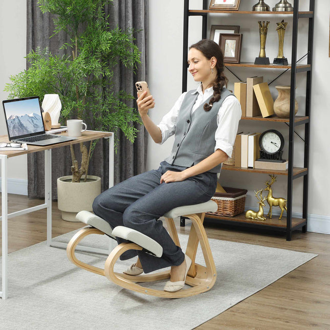 Ergonomisks krēsls ceļos, bērza koka rāmis, krēmbalts