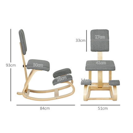 Ergonomisks krēsls ceļos, bērza koks, pelēks, mājas un biroja vajadzībām